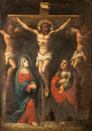 Gesù in croce tra i ladroni olio su tela cm 92x66