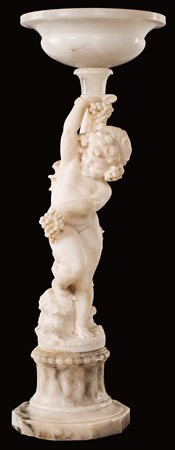 Lampada/scultura in alabastro, inizio XX secolo con figura di putto con...