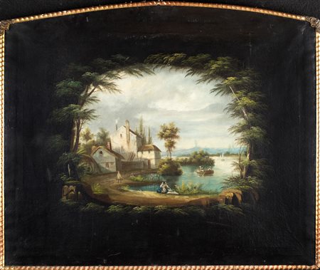 Pittore del XIX secolo Paesaggio sovrapporta olio su tela cm 75x90 - con la...