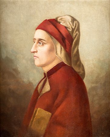 Pittore del XIX secolo Ritratto di Dante Alighieri da Giotto olio su tela cm...