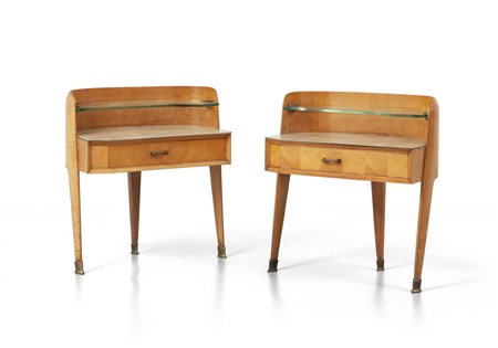 DUE COMODINI, 1957.<br>Legno impiallacciato in 