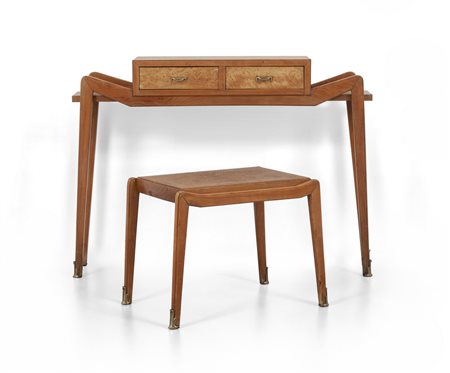 UNA CONSOLE E UNO SGABELLO, anni "50. <br>Legno 