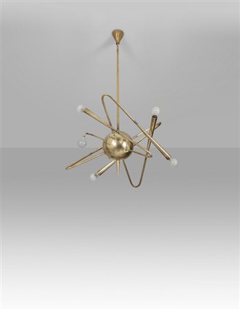 STILNOVO <br>Un lampadario, anni "50. <br>Ottone. 