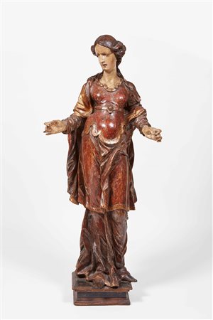 Madonna Annunciata. Scultura in legno policromo. Tirolo meridionale, seconda...