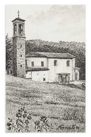 MARIO FOSSATI (1918-1999) - Val Serina. Passoni. Chiesa parrocchiale, 1991