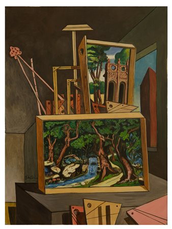 Giorgio de Chirico (Volos 1888-Roma 1978)  - Interno metafisico, 1959