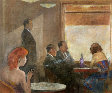 Alberto Sughi (Cesena 1928-Bologna 2012)  - Interno di caffè, 1998