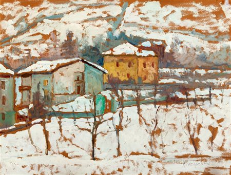 Raffaele De Grada (Milano 1885-1957)  - Case nella neve