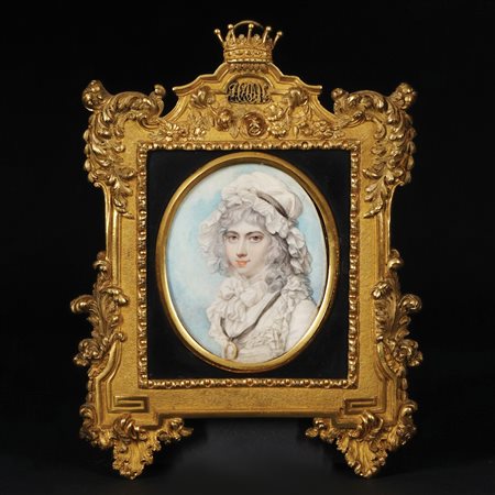 Miniatura su avorio a sesto ovale raffigurante Lady Harriet Hobart contessa...