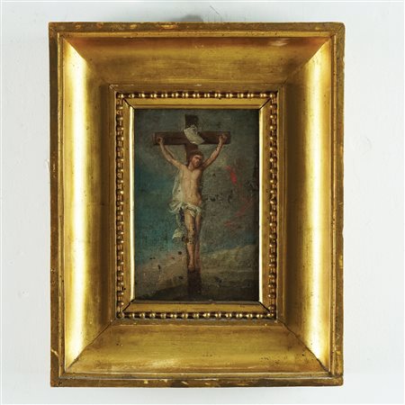 Pittore napoletano del XVIII secolo Cristo Crocifisso olio su tela applicata...