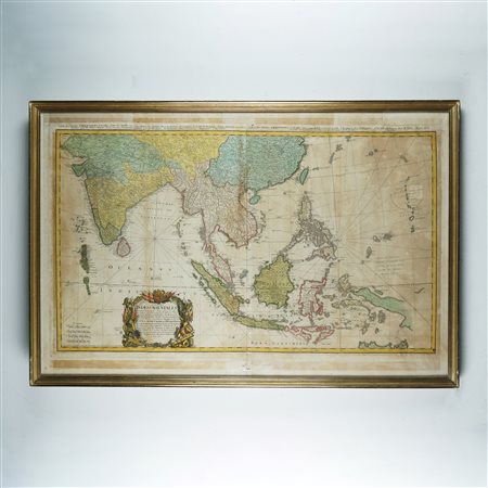 Carta delle Indie Orientali incisione acquarellata, 1748, cm. 61x93. Redatta...