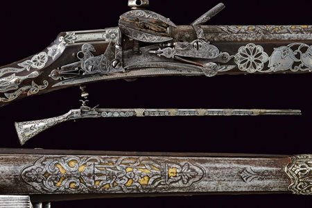 Bellissimo kabyle (fucile) a pietra decorato in argento, firmato e datato
