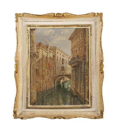 ANONIMO XX Sec. Scorcio di Venezia, olio su cartoncino telato, entro cornice...