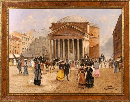 FRANCESCO TAMMARO Napoli 1939 Passeggiata in Piazza del Pantheon, olio su...