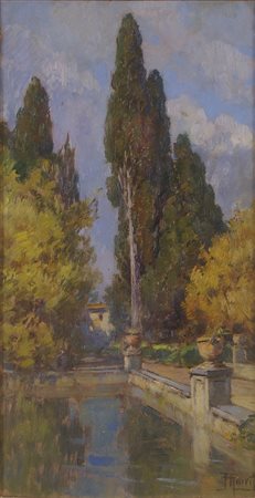 FILIPPO ANIVITTI Roma 1876 - 1955 Scorcio di villa, olio su tavola, firmato...