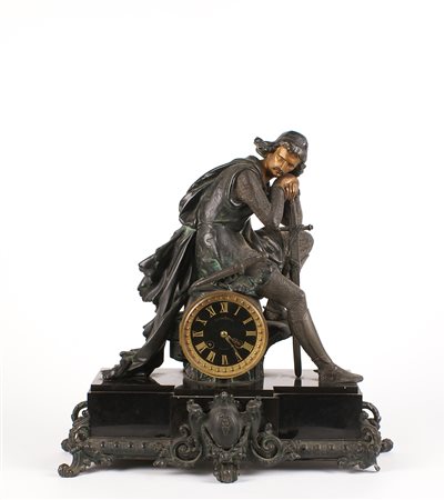 OROLOGIO DA TAVOLO Italia vecchia manifattura in bronzo brunito e...