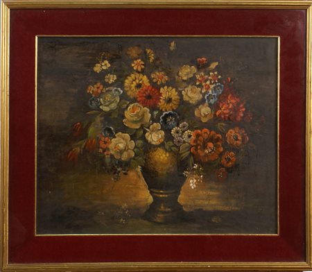 ANONIMO XX Sec. Vaso con fiori, olio su tavola, entro cornice 36x44 cm.