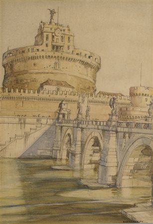 HARRY MORLEY Inghilterra 1881 - 1943 Scorcio di Castel S.Angelo, acquarello...