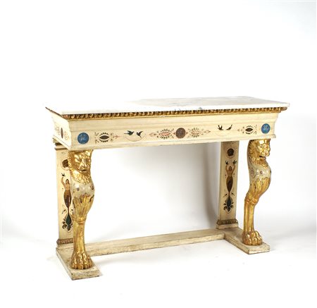 CONSOLE NEO CLASSICA Toscana XIX Sec. in legno laccato e parzialmente dorato...