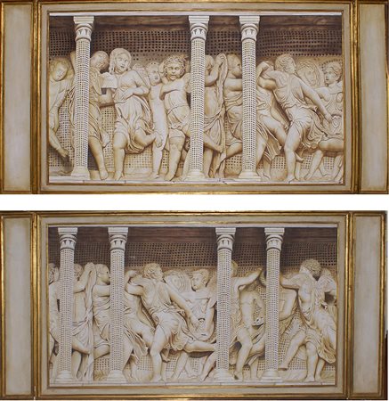 SCUOLA ITALIANA inizi del XX Sec. Putti entro architettura coppia di...