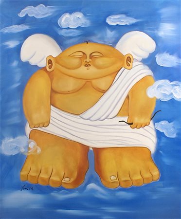 FERNANDO BOTERO, COPIA DA Senza titolo, olio su tela, entro cornice 82x67 cm.