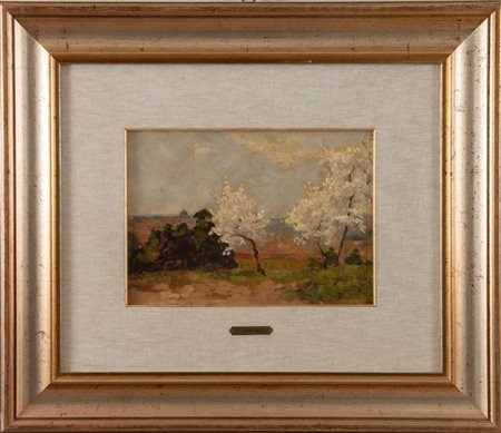 FLAVIO BERTELLI (S. Lazzaro di Savena 1833 - 1916 Bologna) "Paesaggio". Olio...