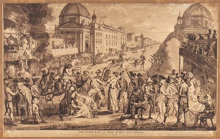 Paul Sandby (1731-1809) da David Allan (1744-1796): LA CORSA DEI CAVALLI A ROMA DURANTE IL CARNEVALE, PIAZZA DEL POPOLO,  1781