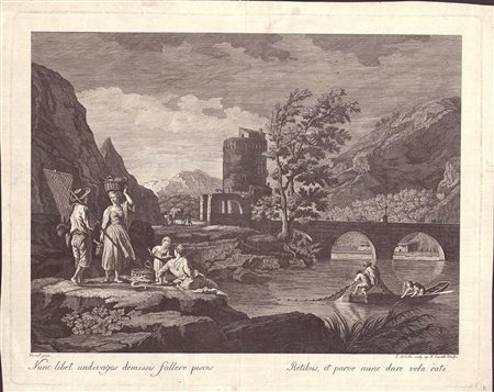 Pellegrino del Col o dal Colle (1737-1812) da Claude Joseph Vernet: PAESAGGIO CON PONTE, TORRE E PESCATORI