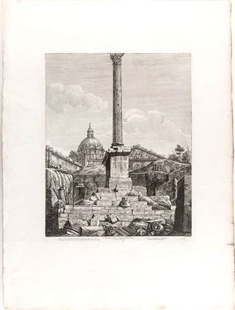 Luigi Rossini (1790-1857): COLONNA DELL'IMPERATORE FOCA NEL FORO ROMANO, 1819
