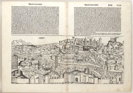 Michael Wolgemut (1434-1519); Hartmann Schedel (1440-1514) : VEDUTA DI ROMA / VEDUTA DI GENOVA 
