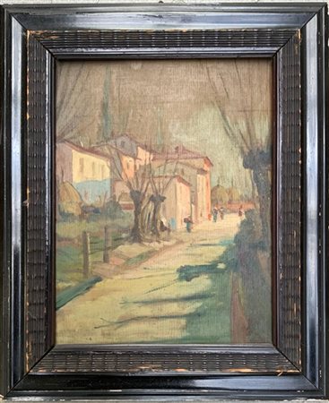 Ugo Savorana "Viale" 1942, olio su compensato (cm 41,5x32) Firmato e datato al r