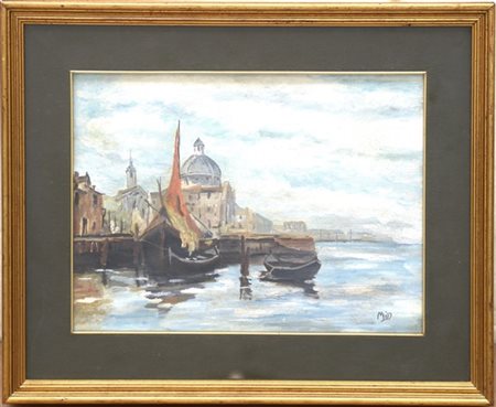 Firma indecifrata "Canale della Giudecca" olio su tela (cm 28x38) firmato in ba