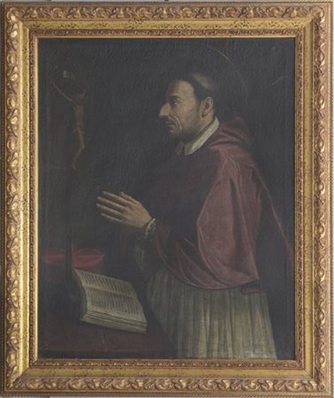 Scuola lombarda del secolo XVII "San Carlo Borromeo in adorazione del crocifiss