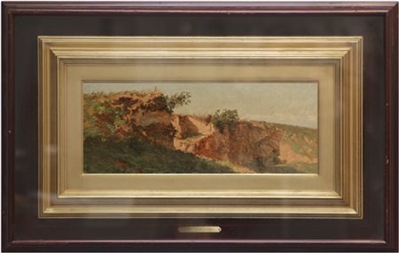 Pietro Sassi "Campagna romana" 1874, olio su carta (cm 16x40) Firmato e datato a