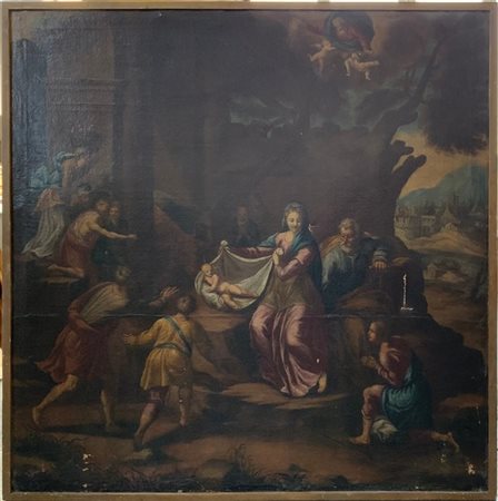 Scuola del secolo XVII "Natività" olio su tela (cm 112x112). In cornice

(difet