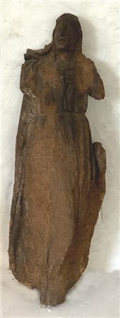 Antica scultura lignea raffigurante Santa, tracce di policromia (h cm 133) (gra