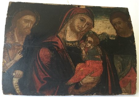 Antica icona raffigurante la " Madonna con Bambino tra i santi Giovanni Battist