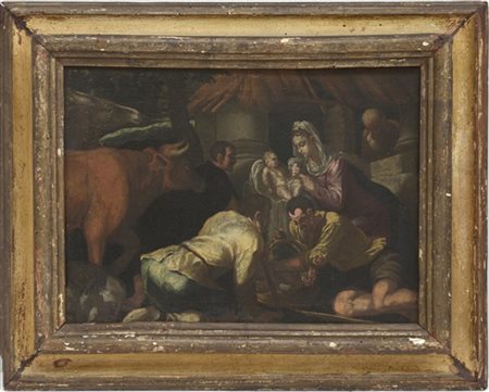 Da Jacopo Bassano, secolo XVIII "Adorazione dei pastori" olio su tela (cm 28,5x