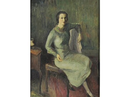 Giana Bressan (Milano circa 1910-1950) Autoritratto Olio su tela Firmato...