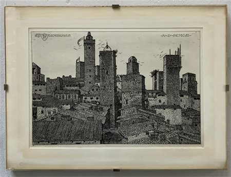 Benvenuto Disertori "Torri di San Gimignano" 1917
acquaforte
lastra cm 29x39
sig