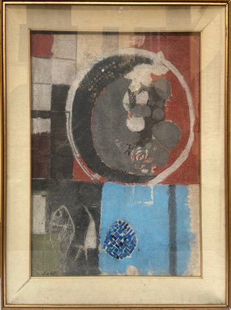 Bruno Saetti "Composizione" 1964
affresco e mosaico su tela
cm 70x50
Firmato in