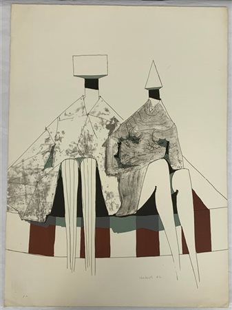 Lynn Chadwick "Two seated figures on stripes" 1972
litografia, su carta BFK Rive