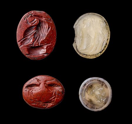 A group of 4 roman intaglios. Varia.