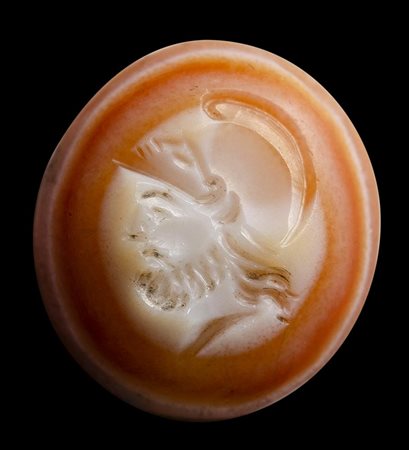 A postclassical agate intaglio. Bust of Mars.