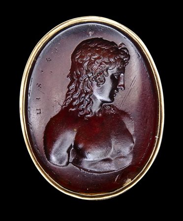 A neoclassical  glass intaglio signed PICHLER mounted on a gold seal. Eros. 