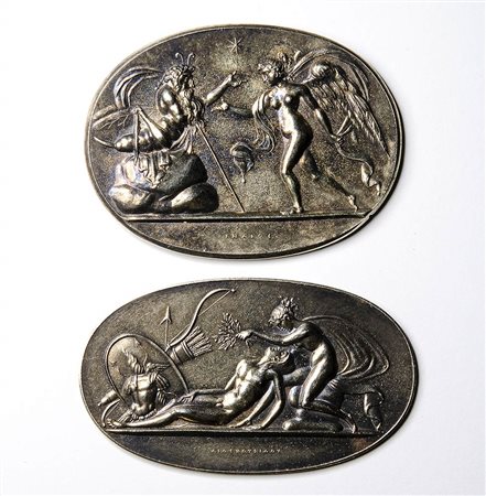 A lot of 2 rare electrotype silver impressions from Poniatowski gems. Mythological scenes. 