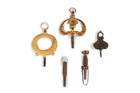 Lotto di cinque antiche chiavette da orologio da taschino 