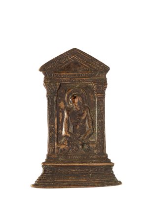Scuola veneta, inizi secolo XVI - Pace in bronzo raffigurante Ecce Homo entro edicola a tempietto
