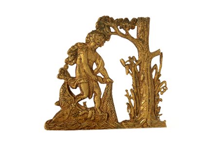 Placca in bronzo raffigurante putto che pesca, secolo XVI