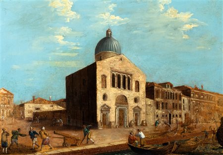 Imitatore di Francesco Guardi - Veduta di Venezia con la Chiesa di San Nicolò di Castello